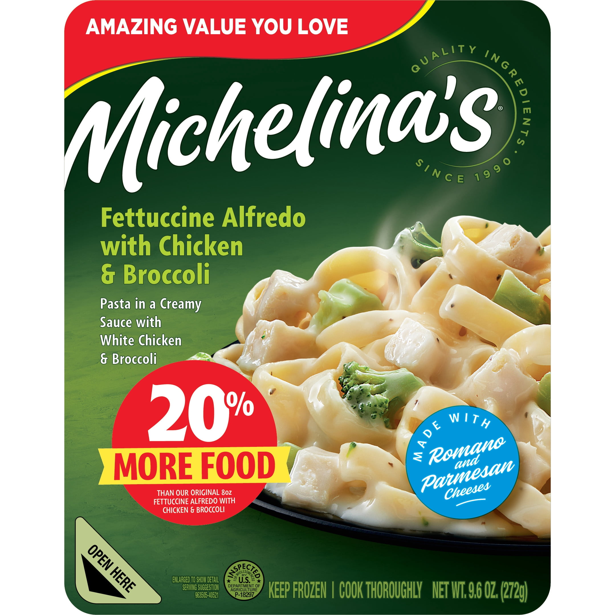 Michelina's Fettucine Alfredo with Chicken and Broccoli Meal 9.6oz (Frozen Dinner)