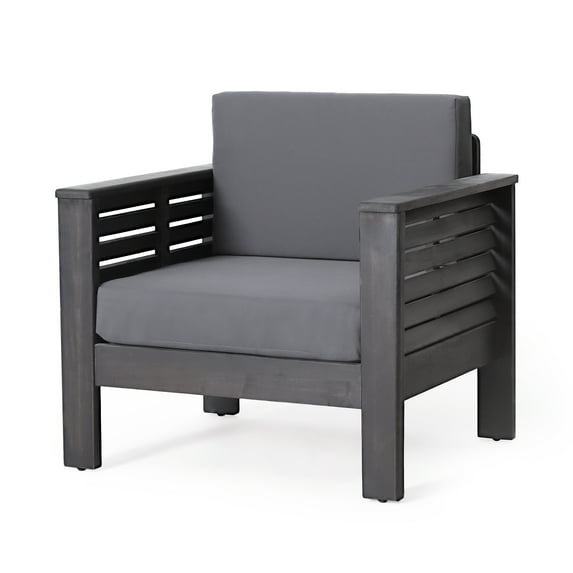 Michelle Acacia Wood Outdoor Club Chairs with Cushions, Dark Gray