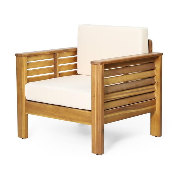 Michelle Acacia Wood Outdoor Club Chairs with Cushions, Teak, Cream