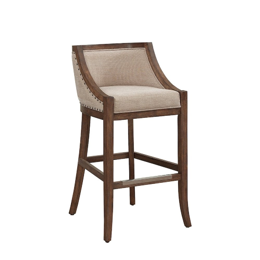 Michelle Transitional Beige Linen & Warm Brown Wood Bar Stool