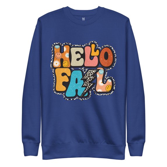 Michelle Hartman Hello Fall Premium Sweatshirt, Sizes S-3X (Team Royal, 3XL)