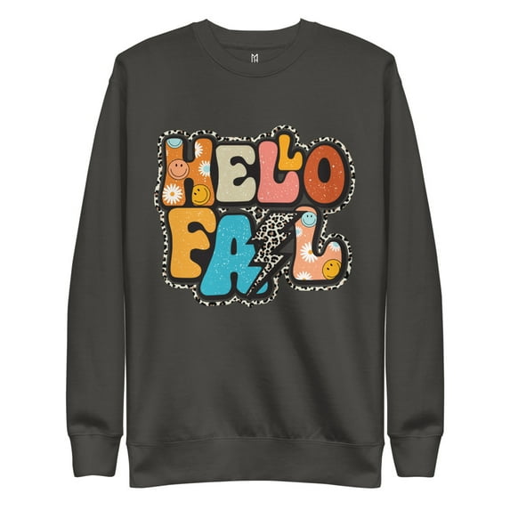 Michelle Hartman Hello Fall Premium Sweatshirt, Sizes S-3X (Vintage Black, M)