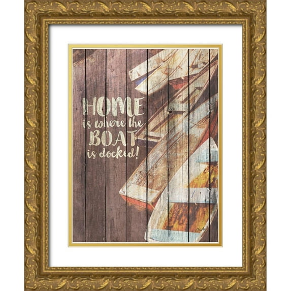 Michelle, Misty 25x32 Gold Ornate Wood Framed with Double Matting Museum Art Print Titled - Home is Where the Boat is Docked