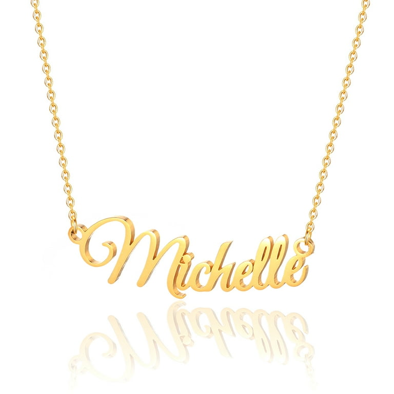 Michelle Name Necklace Personalized, Gold Plated Custom Name