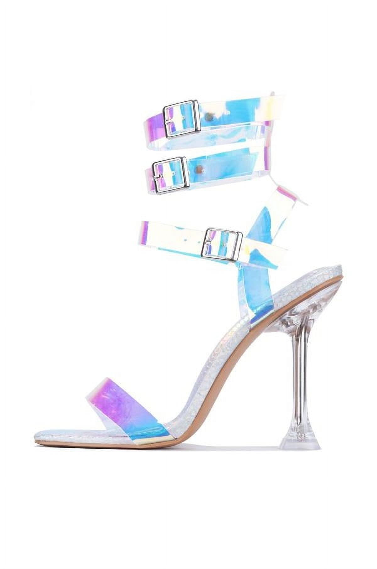 Women's Square Open Toe Clear Block High Heels Holographic - Temu