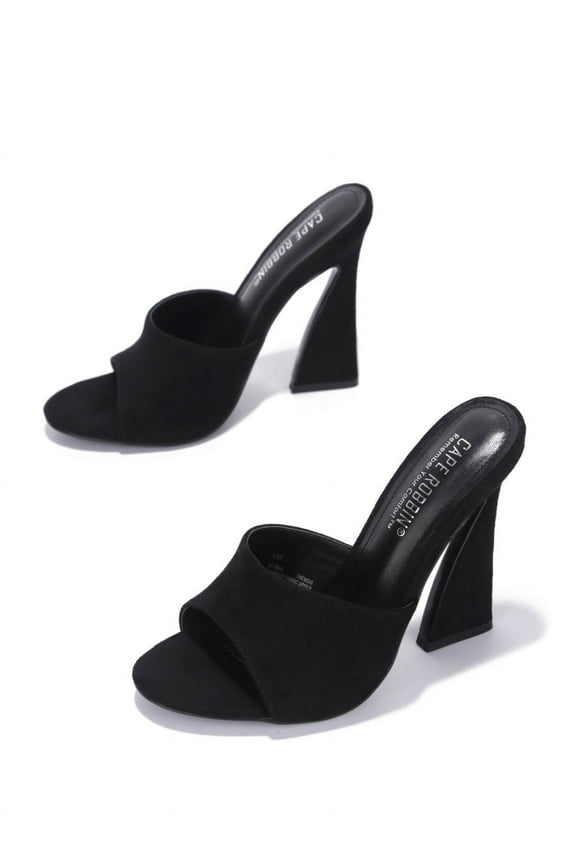 Michelle Parker THENOIR Women Nude Clear Open Toe Slip On High Heel Mule Pumps (Black, 6.5)