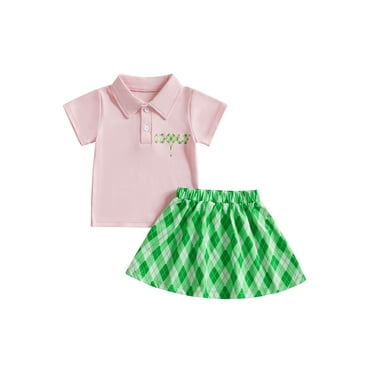 Michellecmm 2Pcs Toddler Girls Summer Outfits Short Sleeve Lapel Collar Tops   Mini Skirt Set Golf Clothes