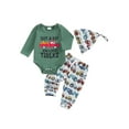thumbnail image 1 of Michellecmm  Baby Boy Fall Outfit Letter Print Rompers and Tractor Print Pants Hat, 1 of 8
