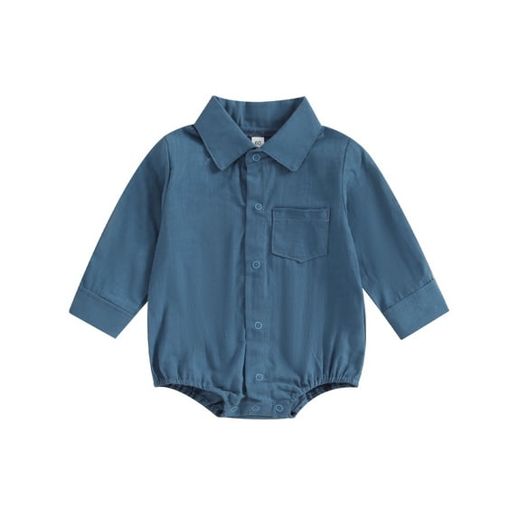 Michellecmm Baby Boy Gentleman Romper 6 12 18 24 Months Infant Solid Color Long Sleeve Lapel Front Button Jumpsuits
