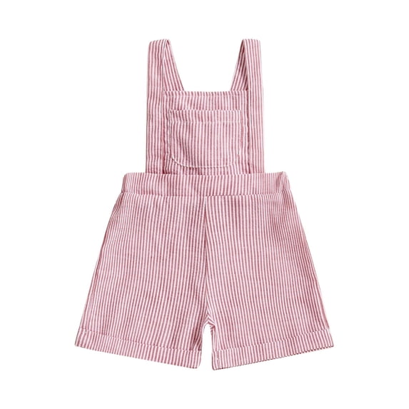Michellecmm Baby Boys Girls Overalls Sleeveless Square Neck Stripes Print Suspender Shorts Toddler Romper