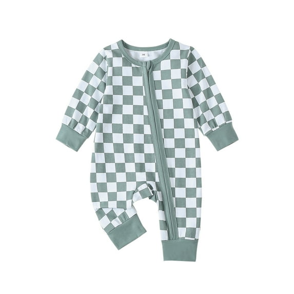 Michellecmm Baby Girl Boy Checkerboard Romper Long Sleeve Full Length Jumpsuit