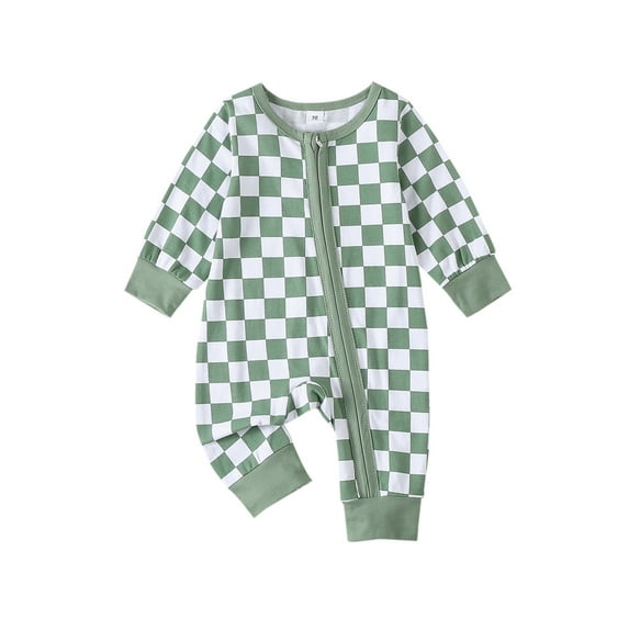 Michellecmm Baby Girl Boy Checkerboard Romper Long Sleeve Full Length Jumpsuit