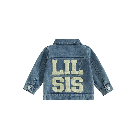 Michellecmm Baby Girl Denim Jackets Long Sleeve Back Letter Embroidery Jean Coats Infant Outerwear