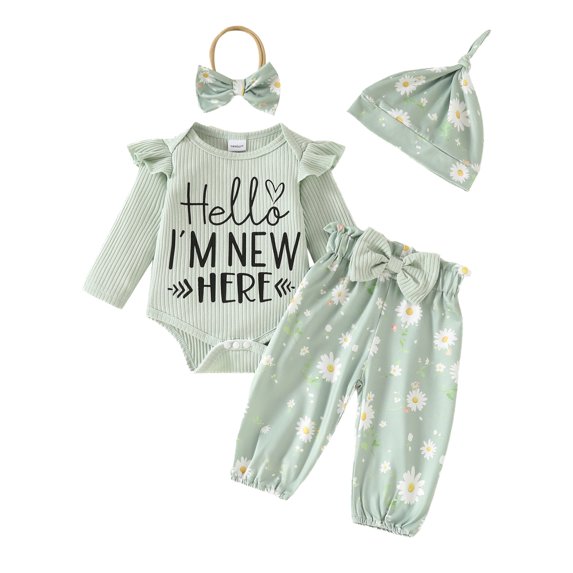 Michellecmm Baby Girl Fall Outfits Romper Floral/Deer/Heart Pants Headband Hat