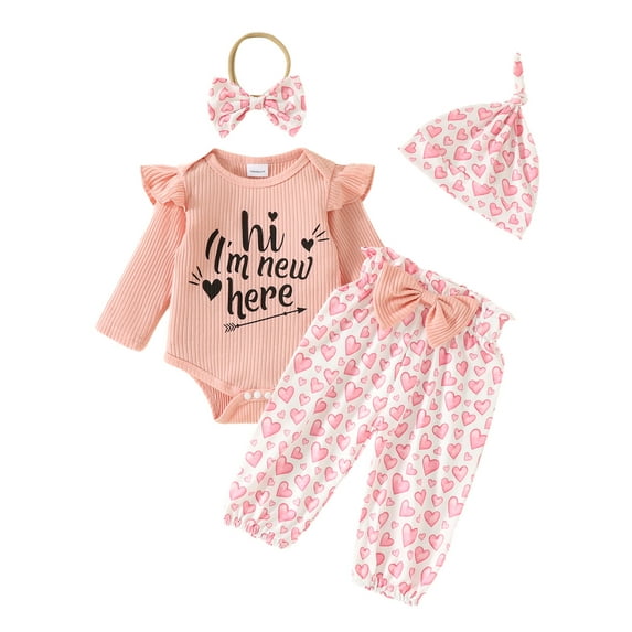 Michellecmm Baby Girl Fall Outfits Romper Floral/Deer/Heart Pants Headband Hat