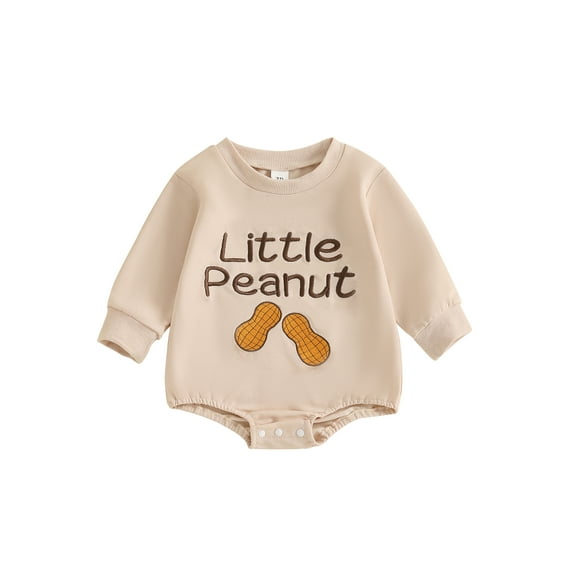 Michellecmm Baby Girl Romper Long Sleeve Round Neck Peanut Embroidery Bodysuit