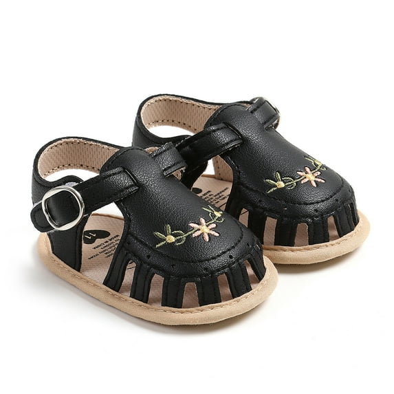 Michellecmm Baby Girl Sandals, PU Leather Non-slip Embroidery Flower Summer Flats Toddler Shoes for Casual Daily