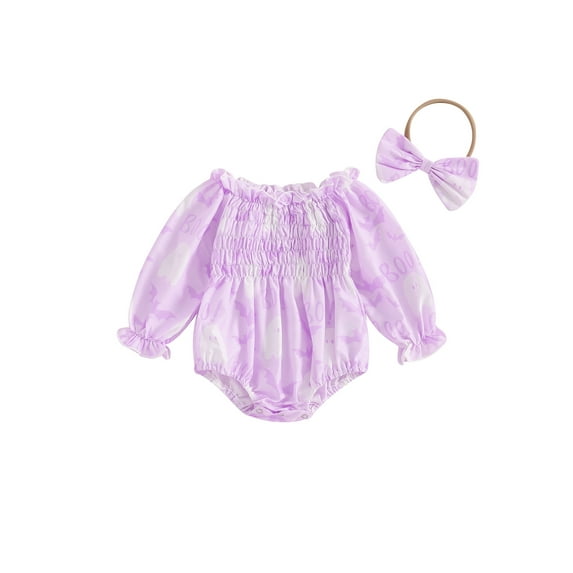 Michellecmm Baby Girls 2Pcs Halloween Outfits Frill Smocked Romper with Headband