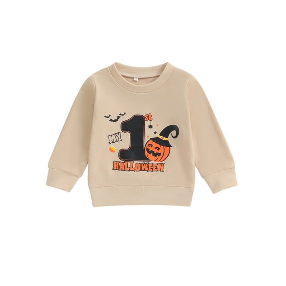 Michellecmm Baby Halloween Sweatshirt NumberPumpkinBat Print Long Sleeve Round Neck Pullover Loose Tops