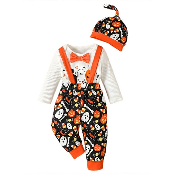 Michellecmm Baby Halloween/Thanksgiving Set Pumpkin/Turkey Romper Overall Pant Hat