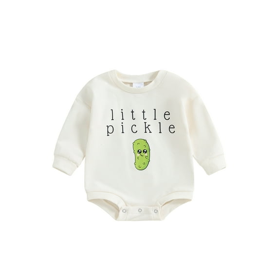 Michellecmm Baby Jumpsuit Long Sleeve Crewneck Letter Cucumber Print Casual Romper