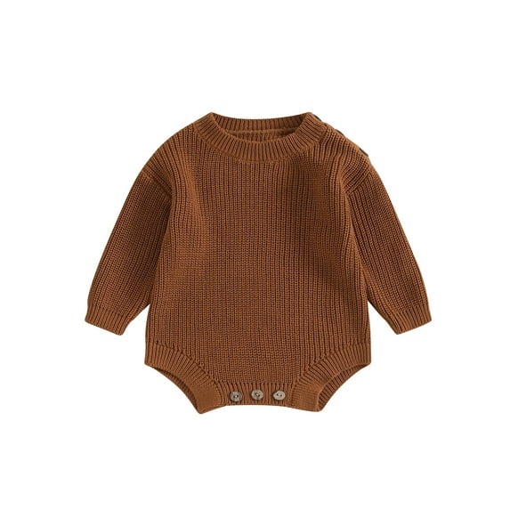 Michellecmm Baby Knit Romper, Long Sleeve Solid Bodysuit Winter Sweaters