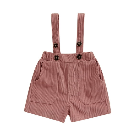 Michellecmm  Boy Girl Suspender Shorts Solid Color Corduroy Shorts Overalls