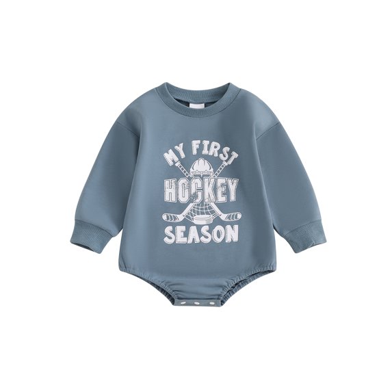 Michellecmm Boy Sweatshirt Jumpsuit Long Sleeve O Neck Letter Hockey Print Romper
