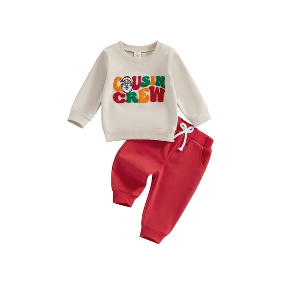 Michellecmm Christmas Boys Pants Set, Embroidery Letters Sweatshirt Pants