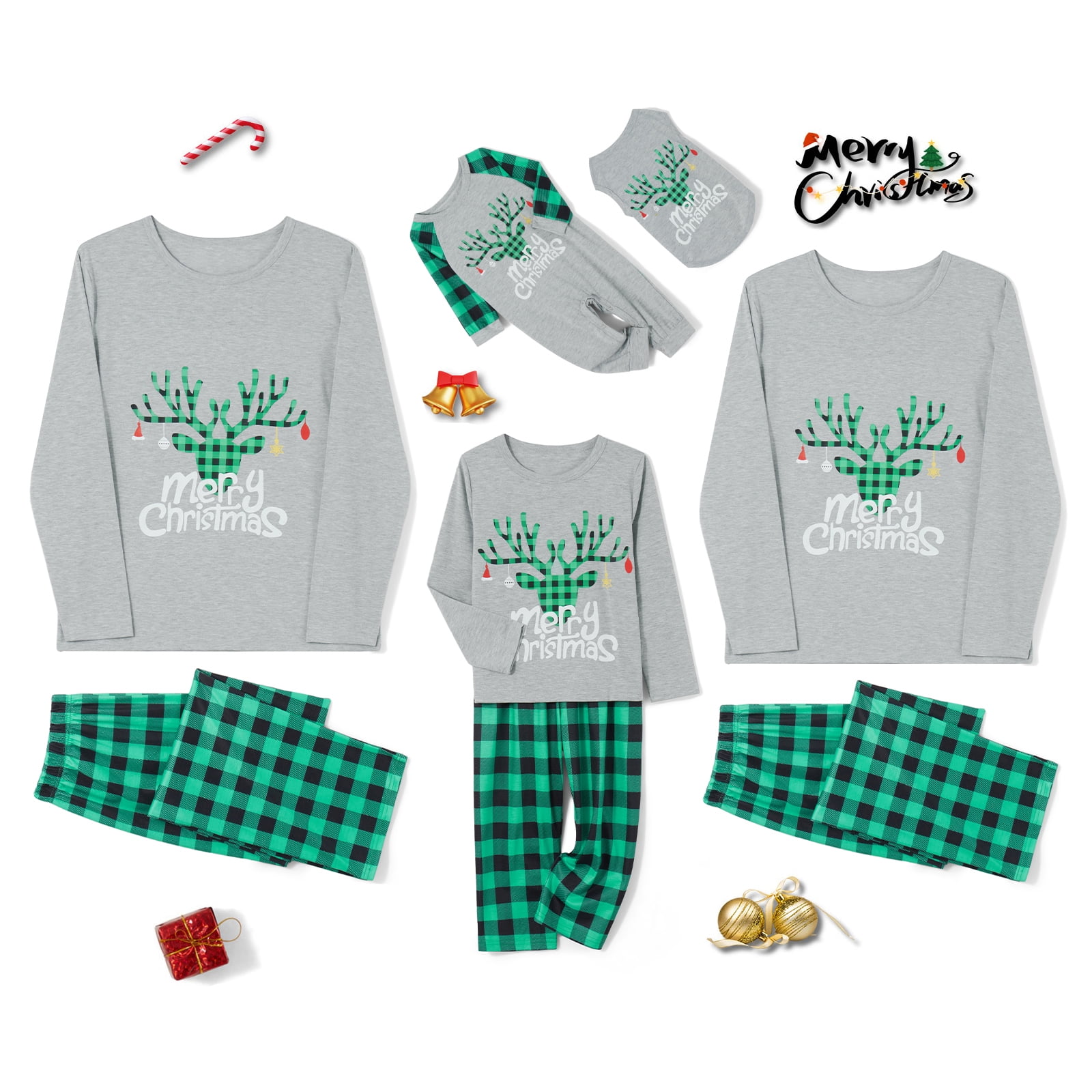 Michellecmm Christmas Family Pajamas Matching Set Letter Elk Print Long ...