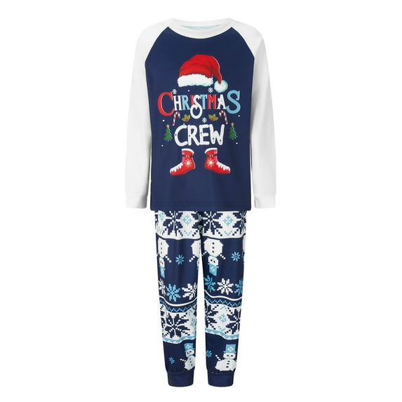 Michellecmm Christmas Family Pajamas Matching Set Letter Santa Hat Print Long Sleeve Tops and Snowman Snowflake Print Pants Sleepwear