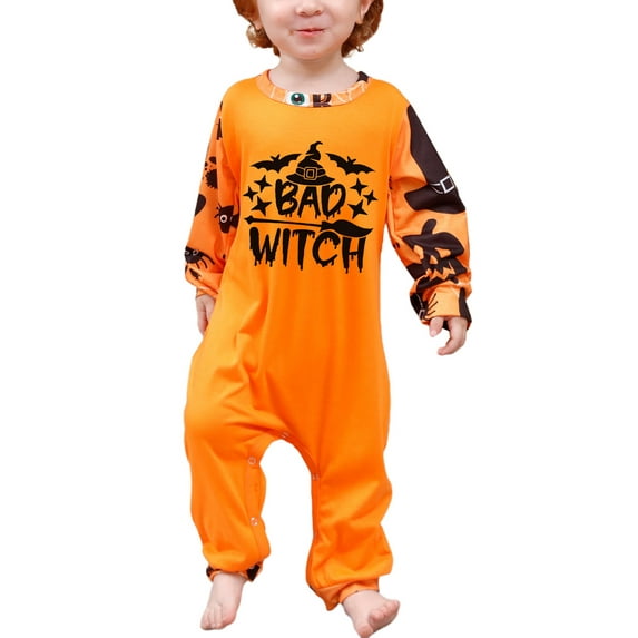 Michellecmm Family Leisure Clothes Set Halloween Letter Print Long Sleeve Tops+ Bat Print Pants/ Romper Loungewear Set