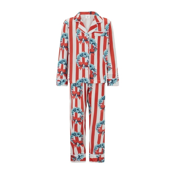 Michellecmm Family Matching Christmas Pajama Set, Striped Bow Wreath Print Long Sleeve Button Down Tops Elastic Waist Pants