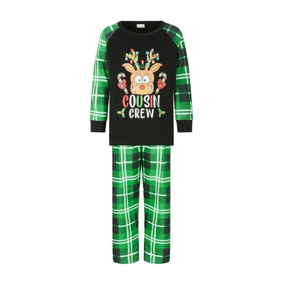 Michellecmm Family Matching Christmas Pajamas, Deer HeadLetter Print Long-Sleeved Tops + Plaid Pattern Trousers Sleepwear Outfits