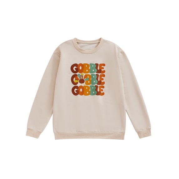 Michellecmm Family Matching Thanksgiving Sweatshirt Parent-child Long Sleeve Crewneck Letter Turkey Print Pullover