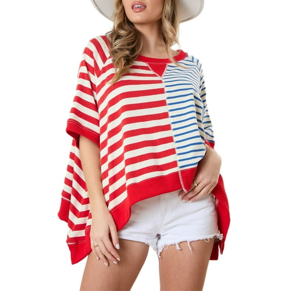 Michellecmm Fashion Women's Striped Tops Loose Round Neck Short Sleeve Casual T-Shirt for Summer Streetwear