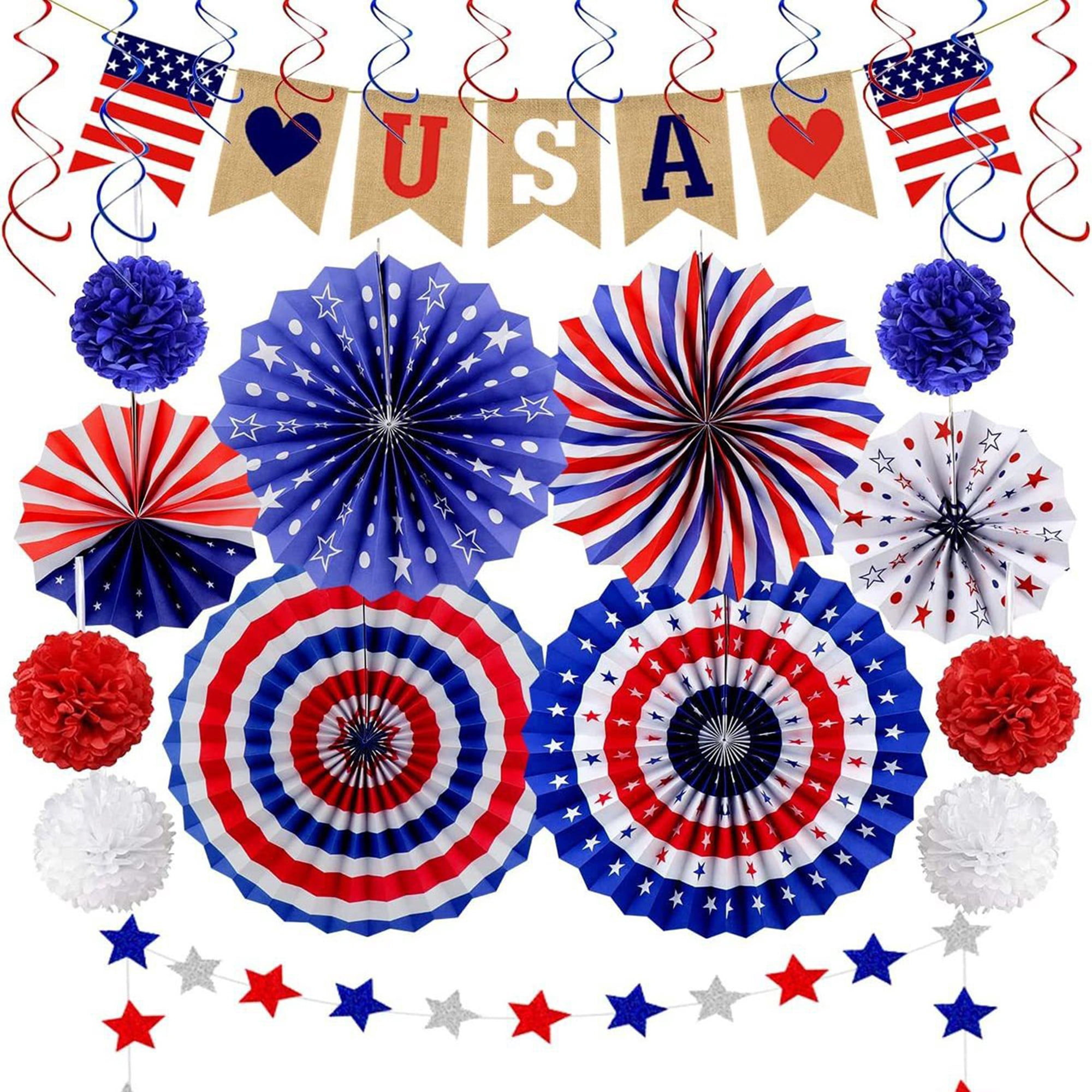 Michellecmm Fourth of July Decorations Set Red White Blue Hanging Paper ...