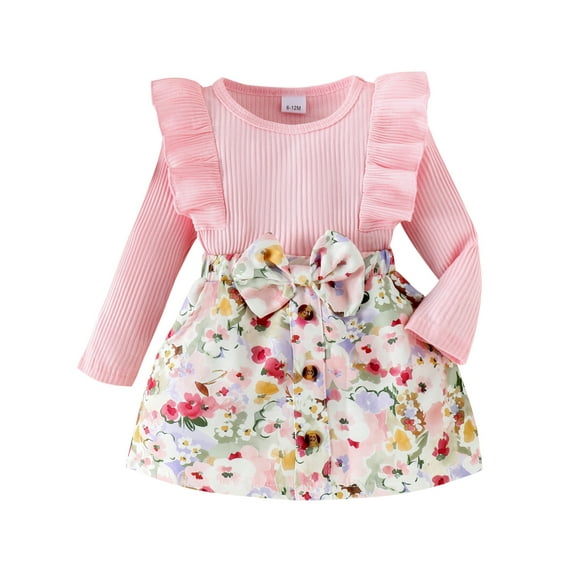 Michellecmm Girl Skirt Set Ruffled Ribbed Tops Flower Print Bow Short Skirt Outfit