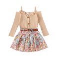 thumbnail image 1 of Michellecmm  Girls Skirt Set, Long Sleeve T-shirt with Belted Floral Pleated Skirt, 1 of 9