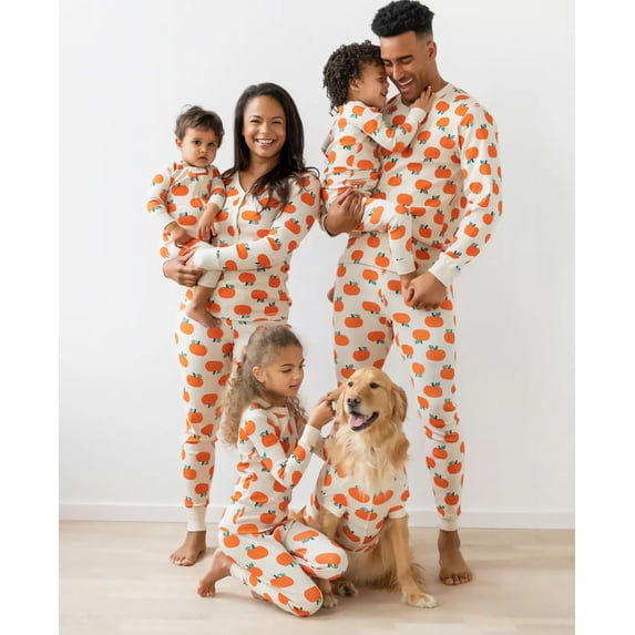 Michellecmm Halloween Family Matching Pajamas Set, Cartoon Fruit Print Buttons Ribbed Closure Casual Daily Sleepwear
