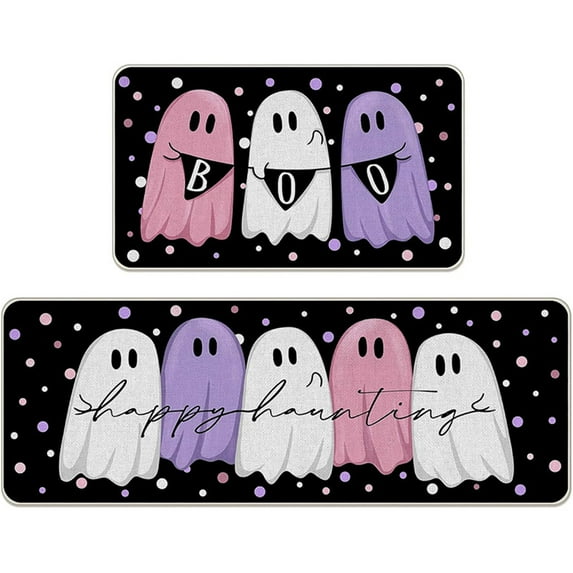 Michellecmm Halloween Kitchen Mats Set of 2 Ghost Pumpkin Kitchen Floor Mat