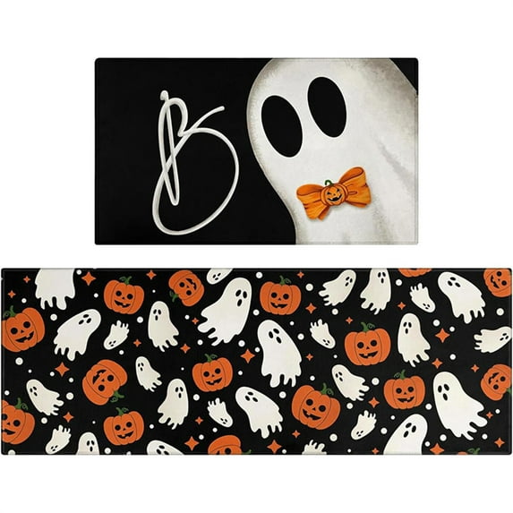 Michellecmm Halloween Kitchen Mats Set of 2 Ghost Pumpkin Kitchen Floor Mat