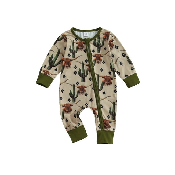 Michellecmm Infant Baby Boys Jumpsuit 3M 6M 12M Long Sleeve Cow/Horse Print Zipped Autumn Newborn Romper Clothes