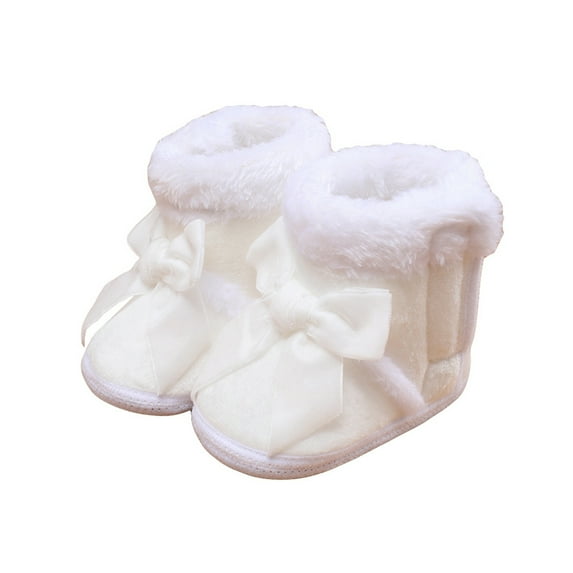 Michellecmm Infant Baby Girl Shoes Anti-Slip Home Patch Color Big Bow Plush Warm Casual Party Winter Boots