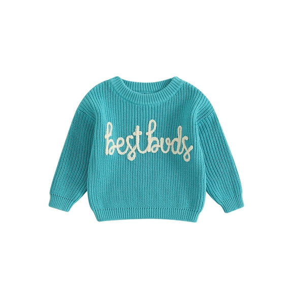 Michellecmm Kids Letter Embroidered Sweaters Long Sleeve Knitted Pullover