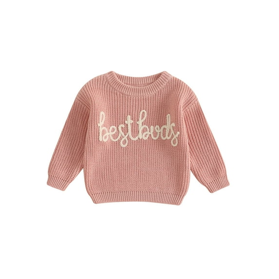 Michellecmm Kids Letter Embroidered Sweaters Long Sleeve Knitted Pullover