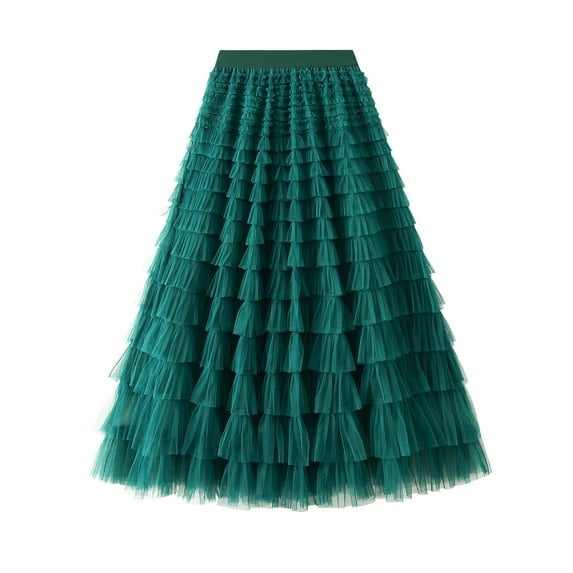 Michellecmm Ladies Cake Skirt High Waist Multilayer Mesh Pleated Long Skirt