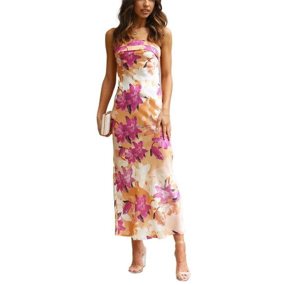 Michellecmm Ladies Long Dress Off Shoulder Cutout Back Floral Print Evening Dress