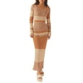 thumbnail image 1 of Michellecmm Ladies Temperament Knitted Long Dress, Autumn Women Leisure Style Contrast Color Stripes Off Shoulder Long Sleeve Slim Skirt, 1 of 9