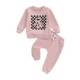 thumbnail image 1 of Michellecmm Little Girls Halloween Pants Sets Long Sleeve Ghost Checkerboard Print Tops Solid Color Pants Sets, 1 of 9